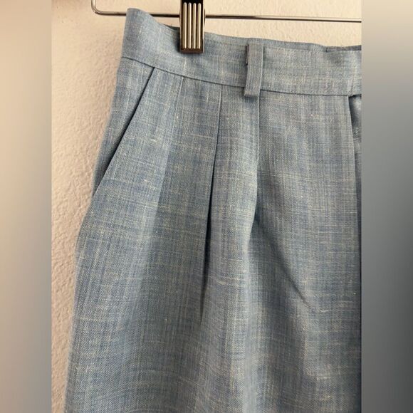Roth Le cover light blue linen blend Pleated Straight Leg Pants Size 6 - Picture 4 of 8